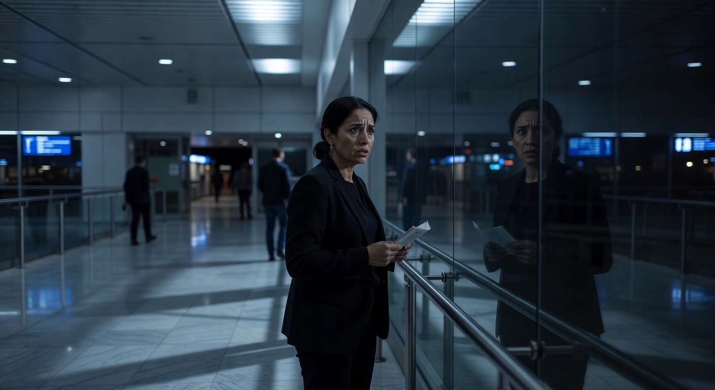 Worried adult traveler at an international airport departure terminal at night with passport in hand — Convention Against Torture protection 2026